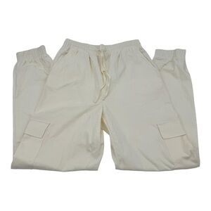 Happily Grey sz M Elastic Waist‎ Drawstring High Rise Ivory Light Wash Pants